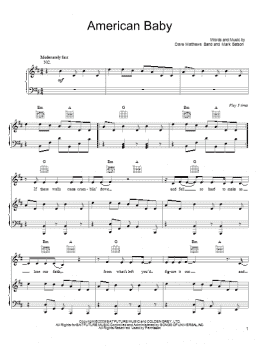 page one of American Baby (Piano, Vocal & Guitar Chords (Right-Hand Melody))