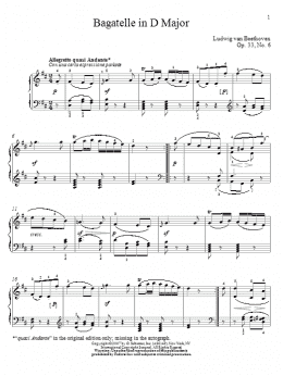 page one of Bagatelle In D Major, Op. 33, No. 6 (Piano Solo)