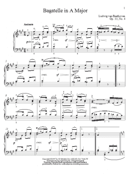page one of Bagatelle In A Major, Op. 33, No. 4 (Piano Solo)