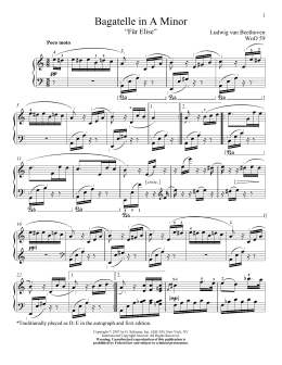 page one of Bagatelle In A Minor "Fur Elise", WoO 59 (Piano Solo)