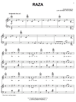 page one of Raza (Piano, Vocal & Guitar Chords (Right-Hand Melody))