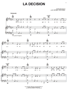 page one of La Decision (Piano, Vocal & Guitar Chords (Right-Hand Melody))
