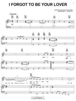 page one of I Forgot To Be Your Lover (Piano, Vocal & Guitar Chords (Right-Hand Melody))