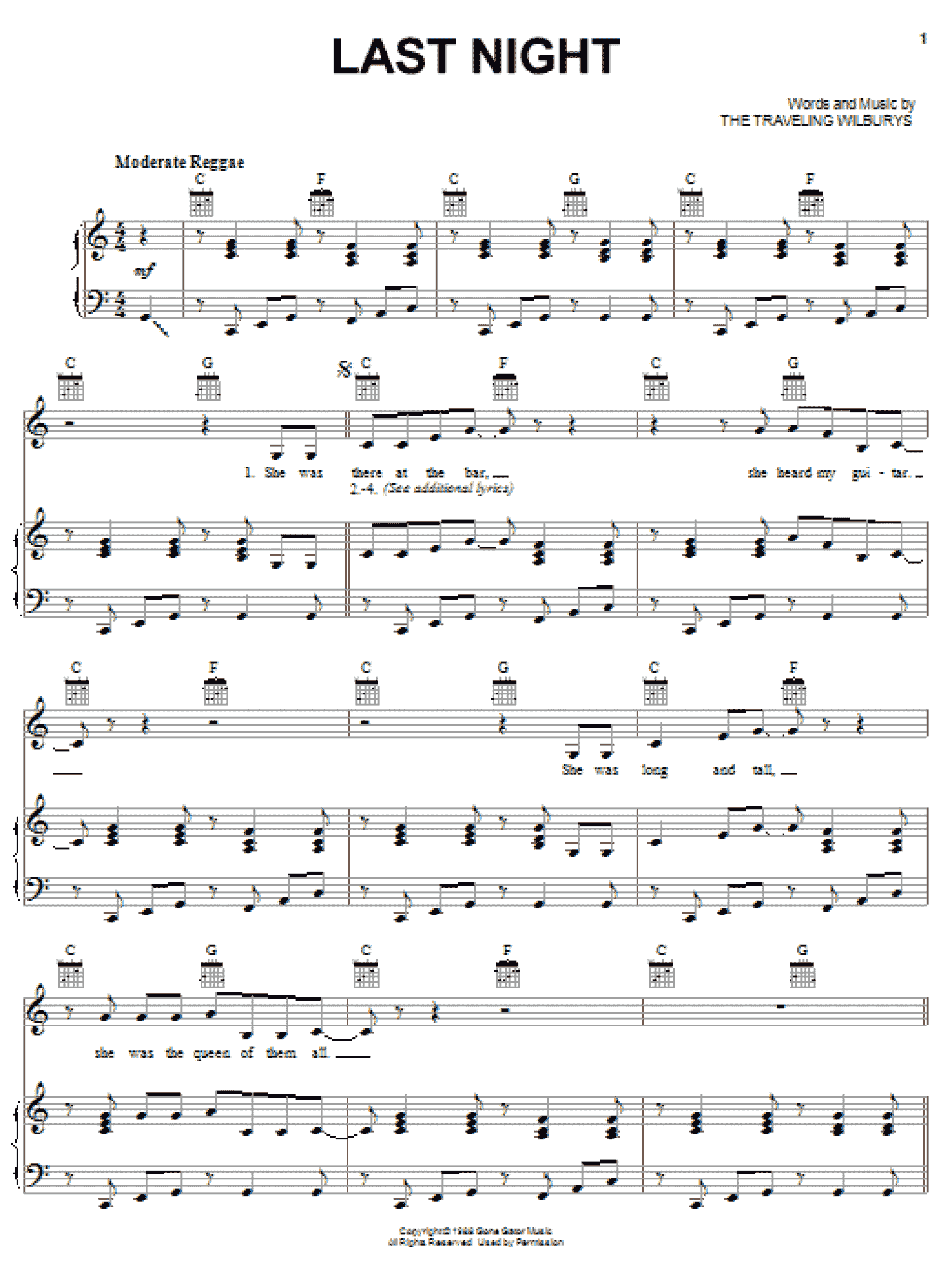Last Night (Piano, Vocal & Guitar Chords (Right-Hand Melody))
