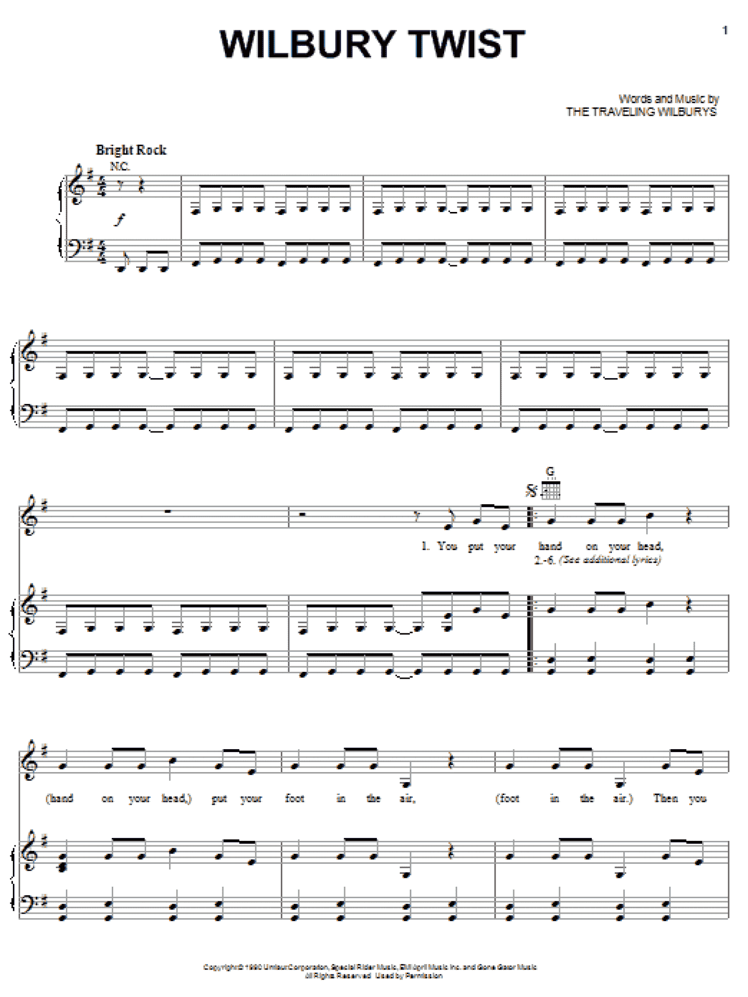 Wilbury Twist (Piano, Vocal & Guitar Chords (Right-Hand Melody))