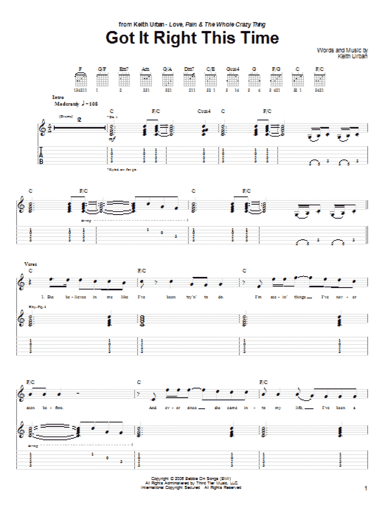 Got It Right This Time (Guitar Tab)