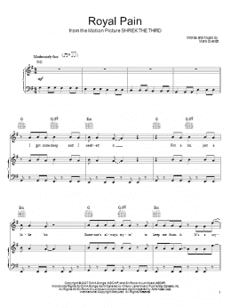 page one of Royal Pain (from Shrek The Third) (Piano, Vocal & Guitar Chords (Right-Hand Melody))