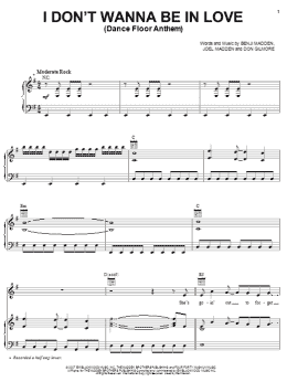 page one of I Don't Wanna Be In Love (Dance Floor Anthem) (Piano, Vocal & Guitar Chords (Right-Hand Melody))