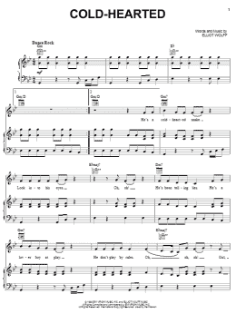 page one of Cold-Hearted (Piano, Vocal & Guitar Chords (Right-Hand Melody))