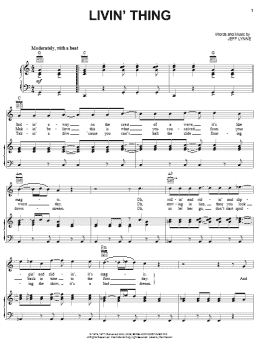 page one of Livin' Thing (Piano, Vocal & Guitar Chords (Right-Hand Melody))