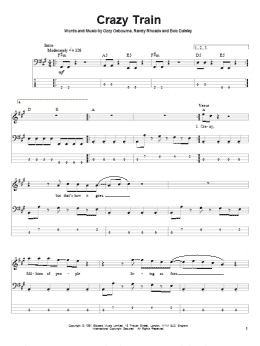 page one of Crazy Train (Bass Guitar Tab)