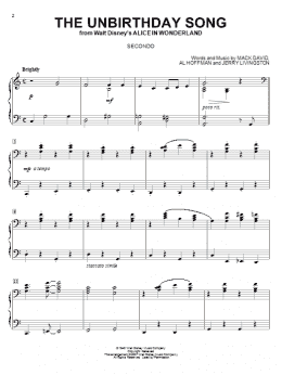 page one of The Unbirthday Song (from Alice In Wonderland) (Piano Duet)
