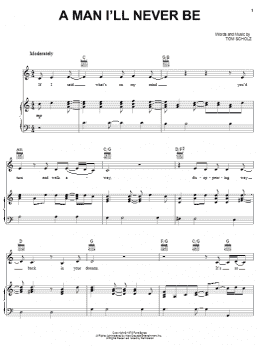 page one of A Man I'll Never Be (Piano, Vocal & Guitar Chords (Right-Hand Melody))