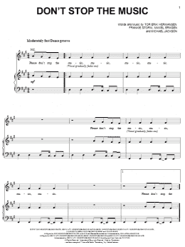 page one of Don't Stop The Music (Piano, Vocal & Guitar Chords (Right-Hand Melody))