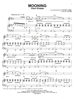 page one of Mooning (from Grease) (Piano & Vocal)