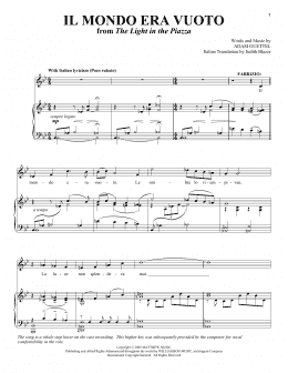page one of Il Mondo Era Vuoto (from The Light In The Piazza) (Piano & Vocal)