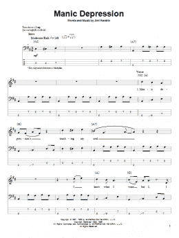 page one of Manic Depression (Bass Guitar Tab)