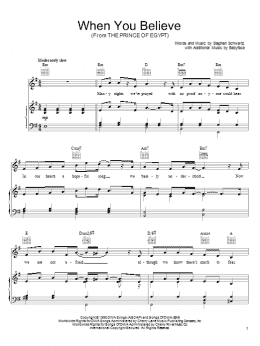 page one of When You Believe (From The Prince Of Egypt) (Piano, Vocal & Guitar Chords (Right-Hand Melody))
