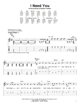 page one of I Need You (Easy Guitar Tab)