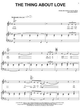 page one of The Thing About Love (Piano, Vocal & Guitar Chords (Right-Hand Melody))