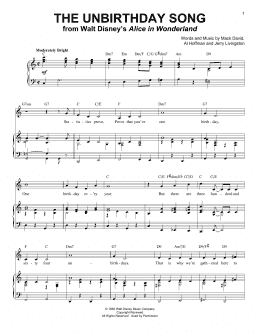 page one of The Unbirthday Song (from Alice In Wonderland) (Piano & Vocal)