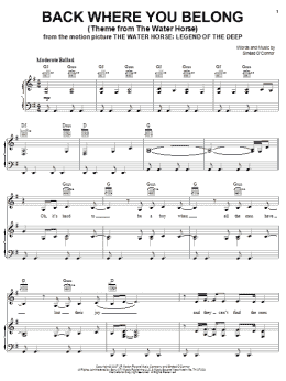 page one of Back Where You Belong (Theme from The Water Horse) (Piano, Vocal & Guitar Chords (Right-Hand Melody))