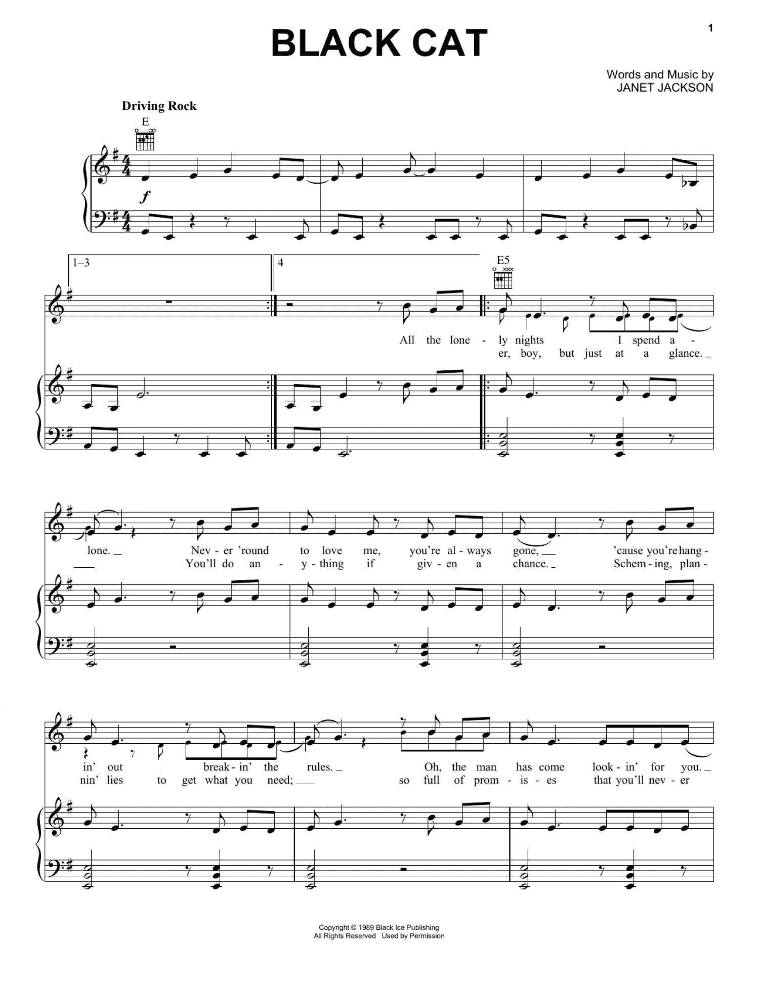 Black Cat (Piano, Vocal & Guitar Chords (Right-Hand Melody))