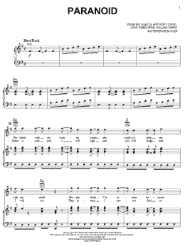 page one of Paranoid (Piano, Vocal & Guitar Chords (Right-Hand Melody))