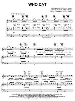 page one of Who Dat (Piano, Vocal & Guitar Chords (Right-Hand Melody))