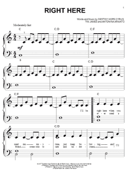 page one of Right Here (Big Note Piano)