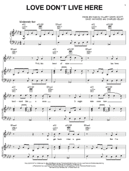 page one of Love Don't Live Here (Piano, Vocal & Guitar Chords (Right-Hand Melody))