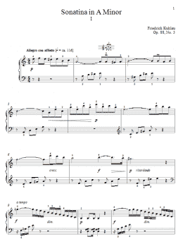 page one of Sonatina In A Minor, Op. 88, No. 3 (Piano Solo)