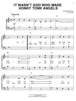 page one of It Wasn't God Who Made Honky Tonk Angels (Easy Piano)