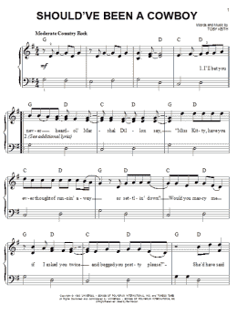 page one of Should've Been A Cowboy (Easy Piano)