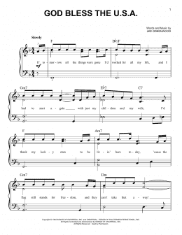 page one of God Bless The U.S.A. (Easy Piano)
