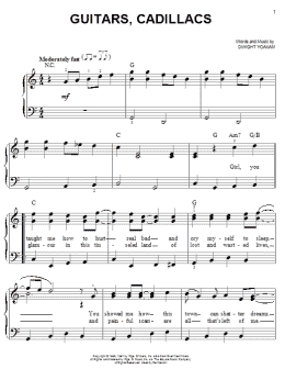 page one of Guitars, Cadillacs (Easy Piano)