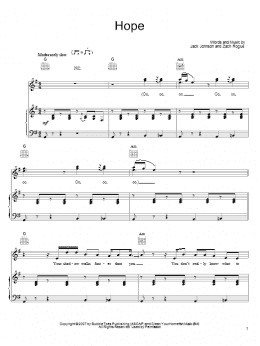 page one of Hope (Piano, Vocal & Guitar Chords (Right-Hand Melody))