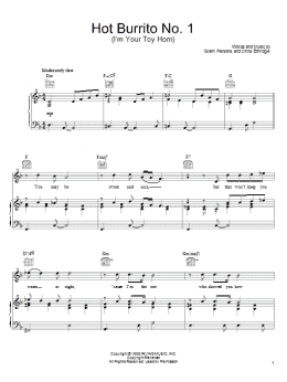 page one of Hot Burrito No. 1 (I'm Your Toy Horn) (Piano, Vocal & Guitar Chords (Right-Hand Melody))