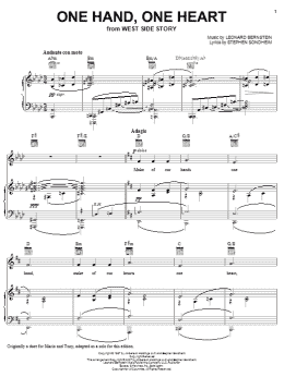 page one of One Hand, One Heart (from West Side Story) (Piano, Vocal & Guitar Chords (Right-Hand Melody))