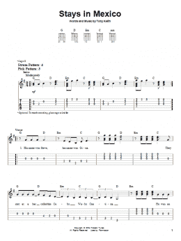 page one of Stays In Mexico (Easy Guitar Tab)