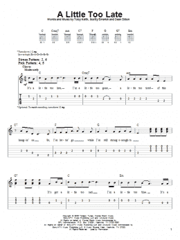 page one of A Little Too Late (Easy Guitar Tab)