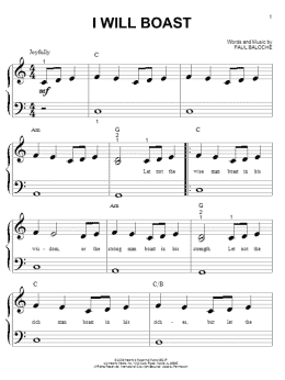 page one of I Will Boast (Big Note Piano)