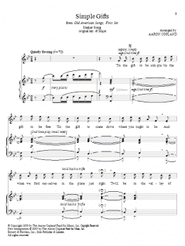 page one of Simple Gifts (Piano & Vocal)
