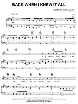page one of Back When I Knew It All (Piano, Vocal & Guitar Chords (Right-Hand Melody))