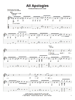 page one of All Apologies (Guitar Tab (Single Guitar))