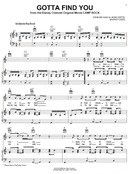 page one of Gotta Find You (from Camp Rock) (Piano, Vocal & Guitar Chords (Right-Hand Melody))