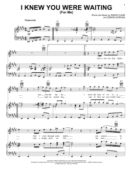 page one of I Knew You Were Waiting (For Me) (Piano, Vocal & Guitar Chords (Right-Hand Melody))