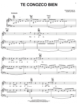 page one of Te Conozco Bien (Piano, Vocal & Guitar Chords (Right-Hand Melody))