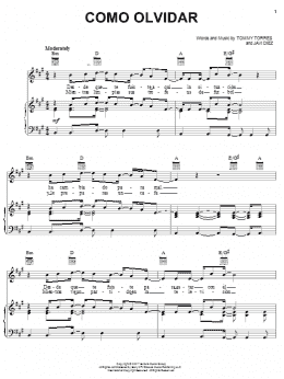 page one of Como Olvidar (Piano, Vocal & Guitar Chords (Right-Hand Melody))