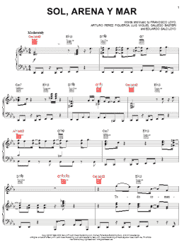 page one of Sol, Arena, Y Mar (Piano, Vocal & Guitar Chords (Right-Hand Melody))
